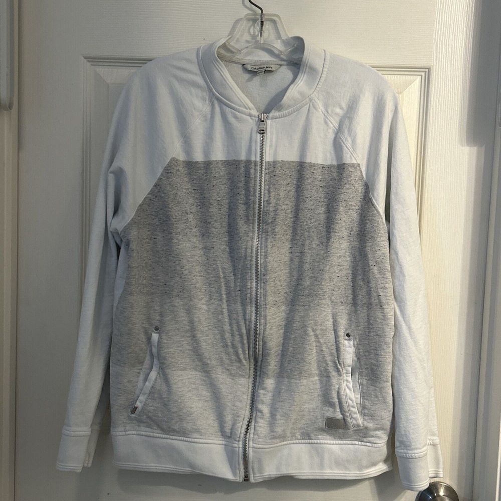 Calvin Klein Pull Up‎ Zip Jacket Sweatshirt L Men White/Gray